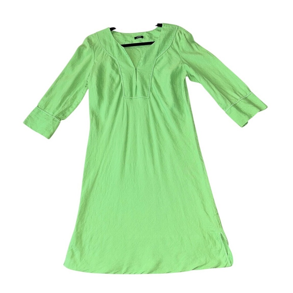J.CREW Lime Green Linen or Linen Blend Tunic Dress Contrast Stitch | Sz S